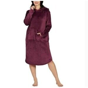 32 Degrees Heat Sleep Lounger Womens  L/XL Burgundy Cozy Plush Hooded Warm